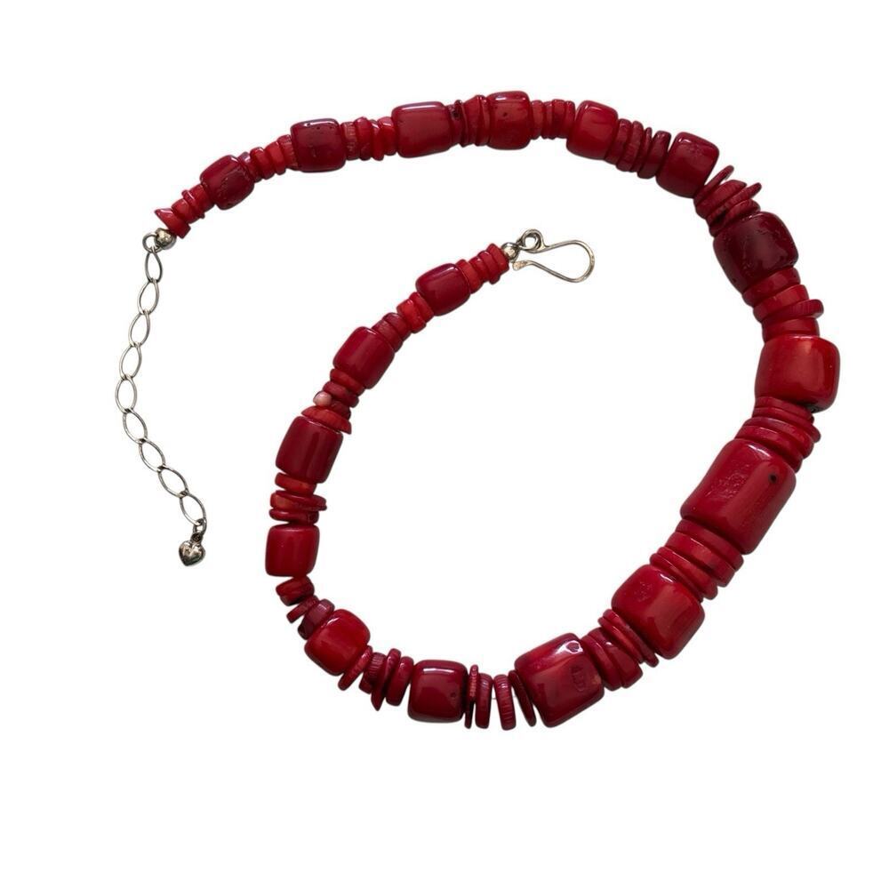 BEAUTIFUL DTR JAY KING SIGNED BIG CHUNKY RED BAMBOO CORAL & STERLING NECKLACE - Picture 4 of 8
